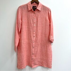 Tahari 100% linen button front tunic top heathered orange laganlook size medium